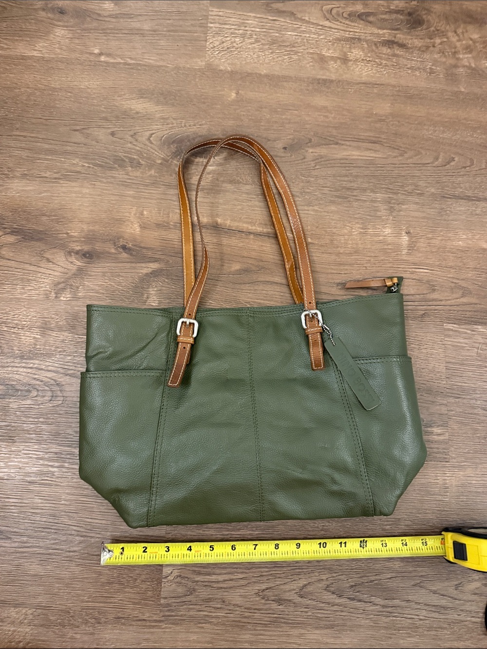 Nino BOSSI Olive Green Leather Tote with Brown Straps